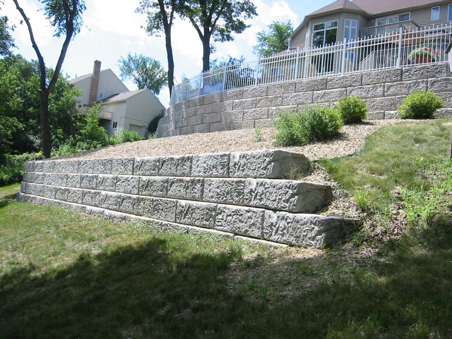 Large tiered retaining wall built into a sloped yard in Rapid City SD